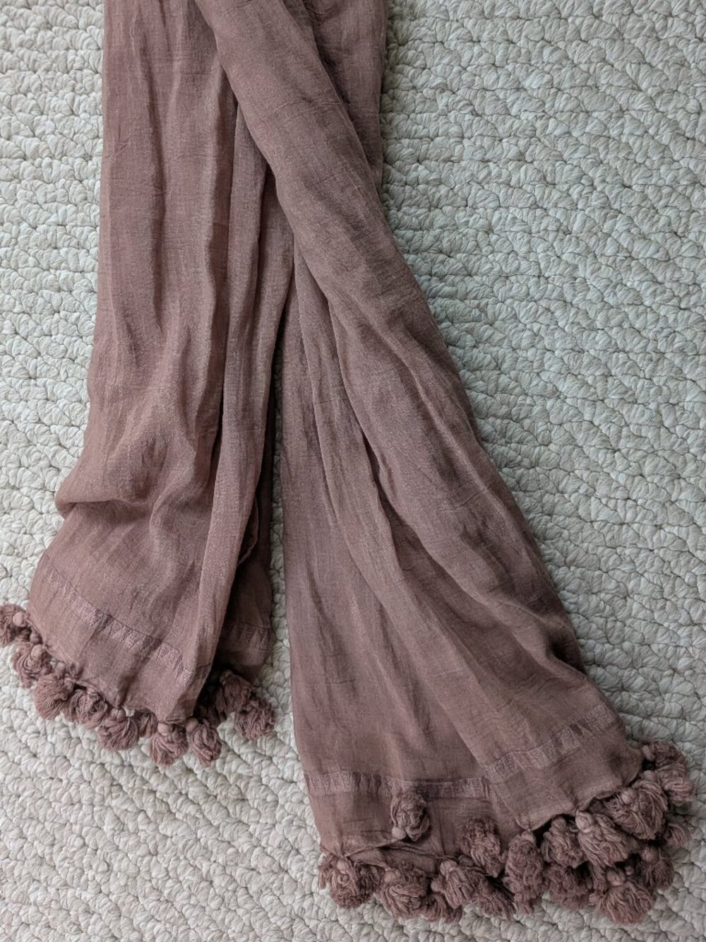 Brown summer scarf with tassels